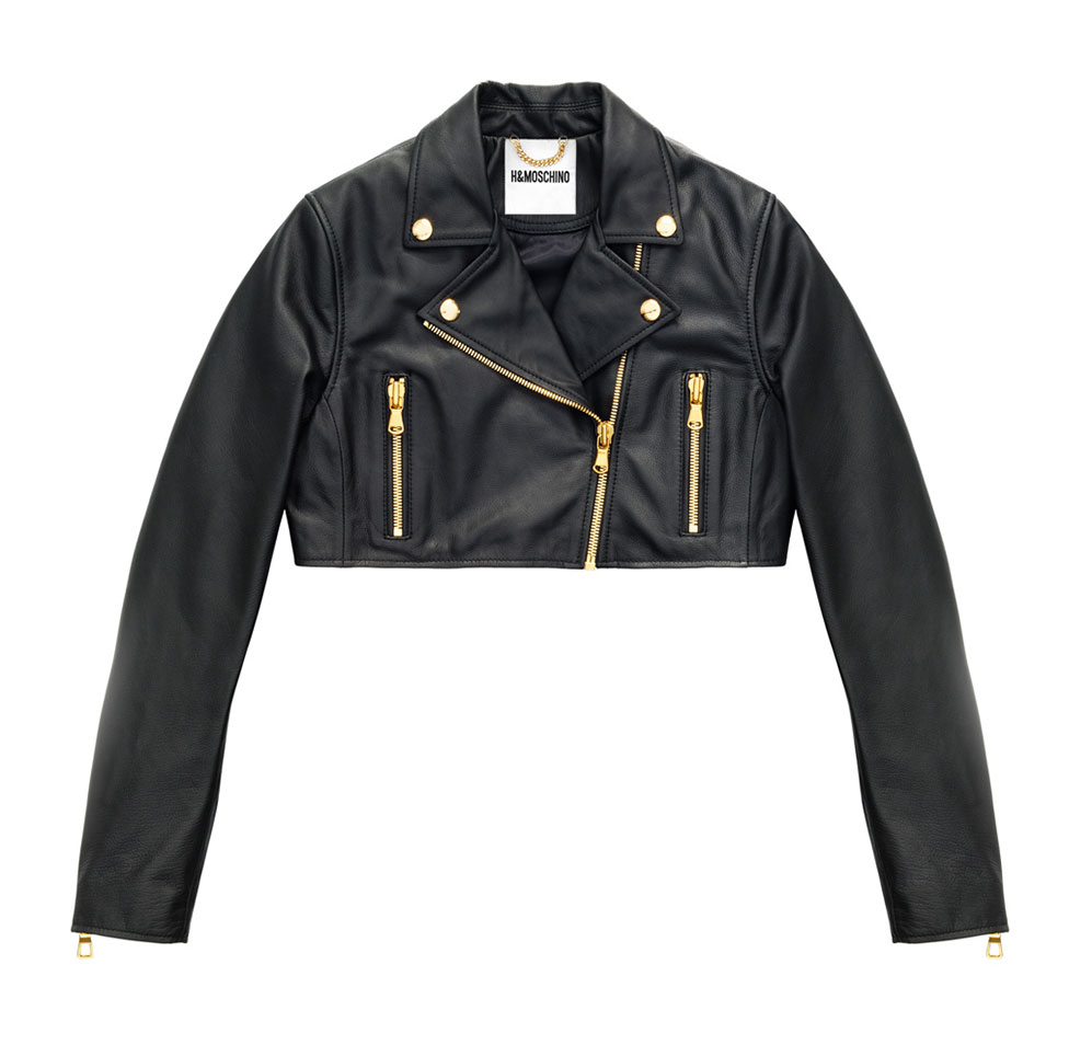 Svart kort skinnjacka H&M x Moschino