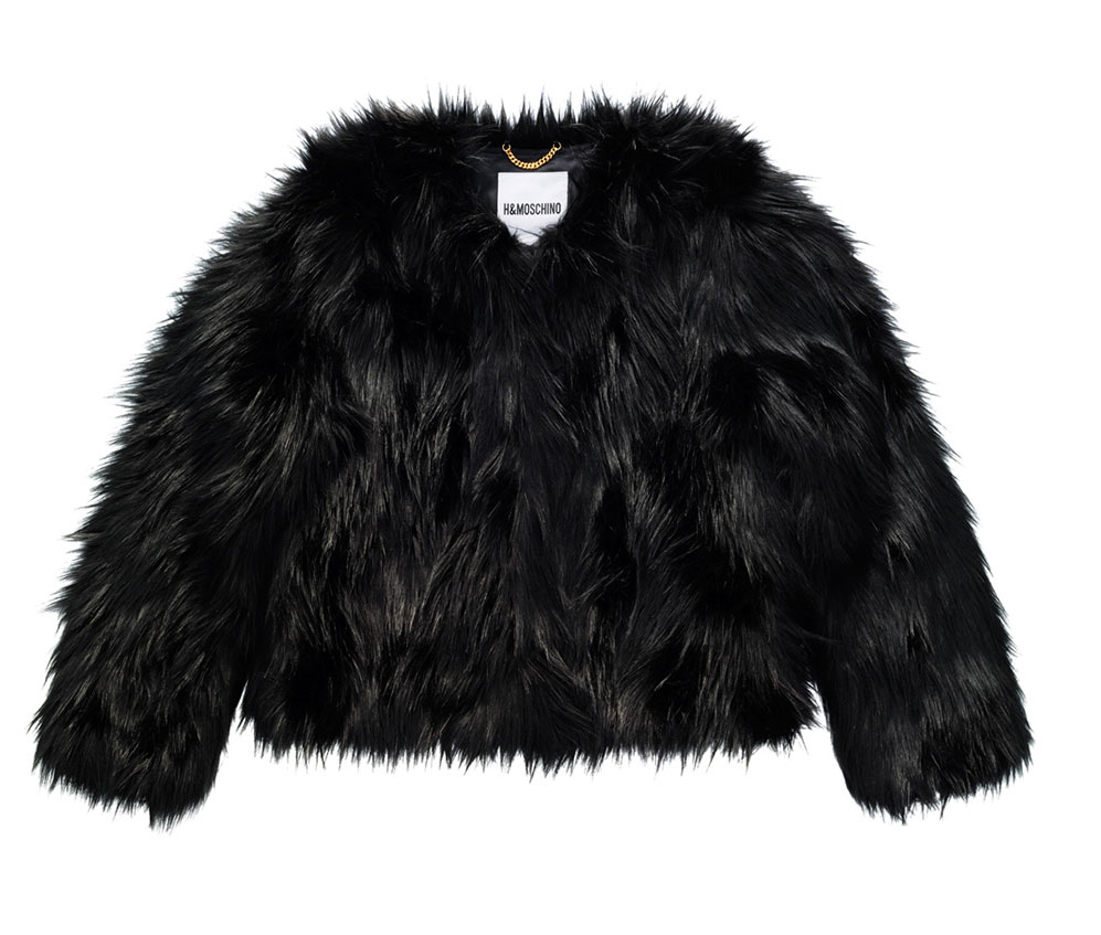 Svart fuskpälsjacka från H&M x Moschino