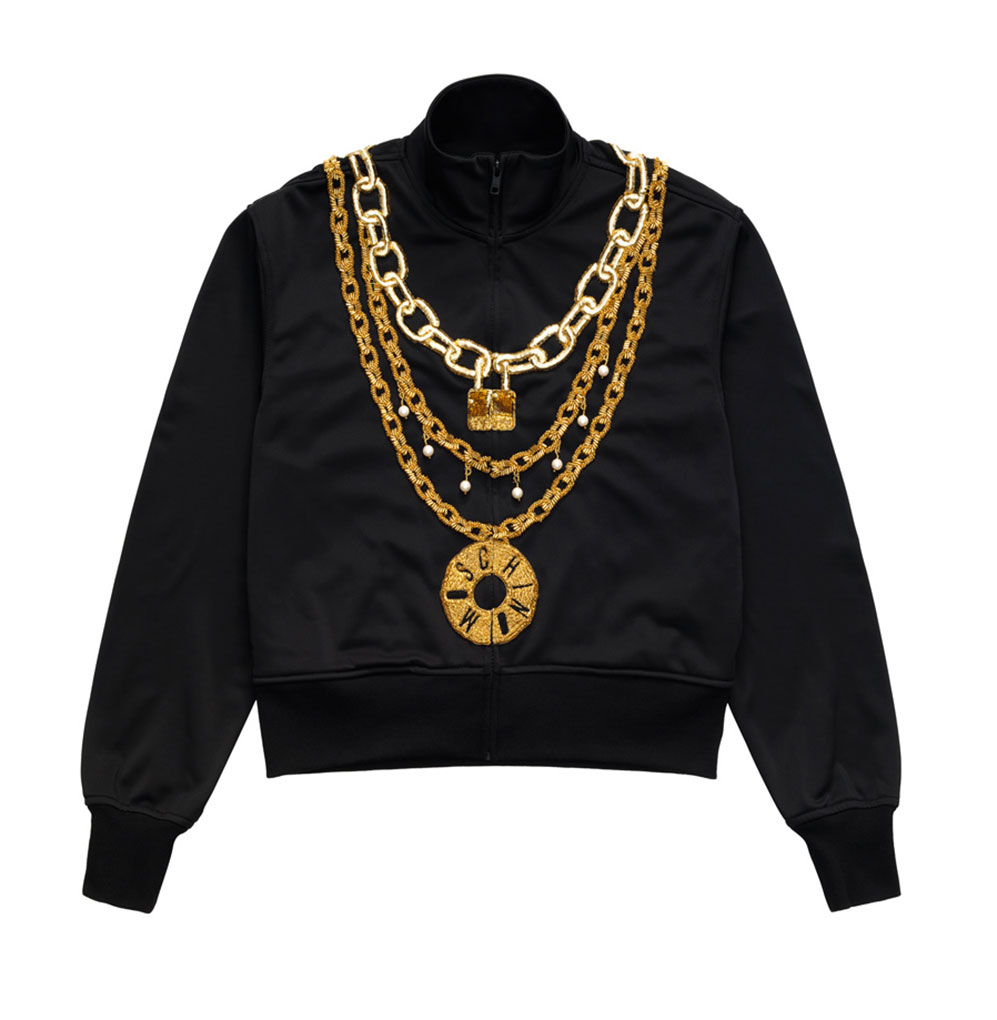Svart tröja med guldiga kedjor broderade H&M x Moschino