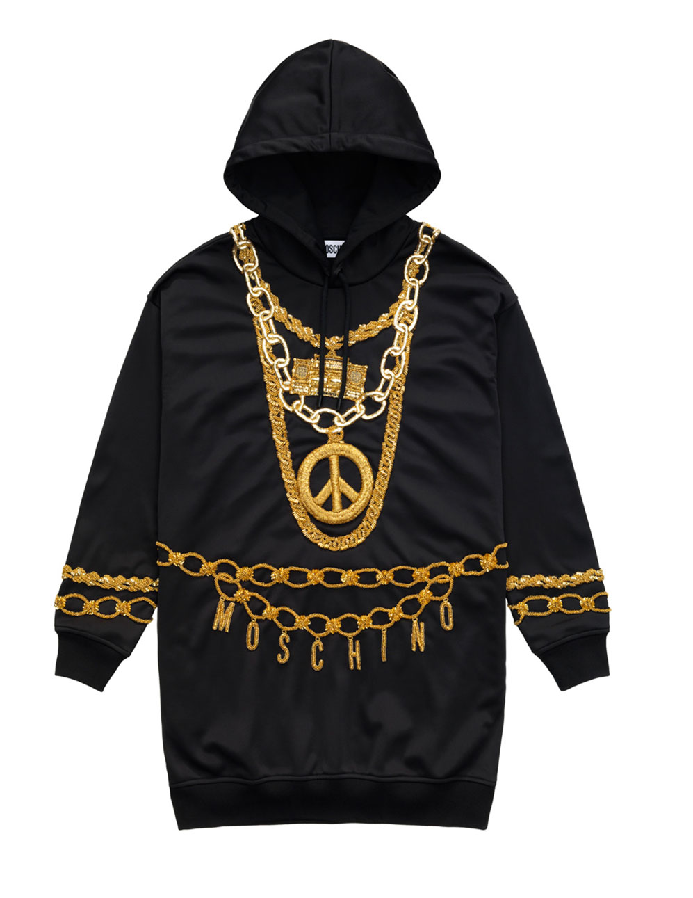 Svart längre hoodie med kedjor i guld broderade H&M x Moschino