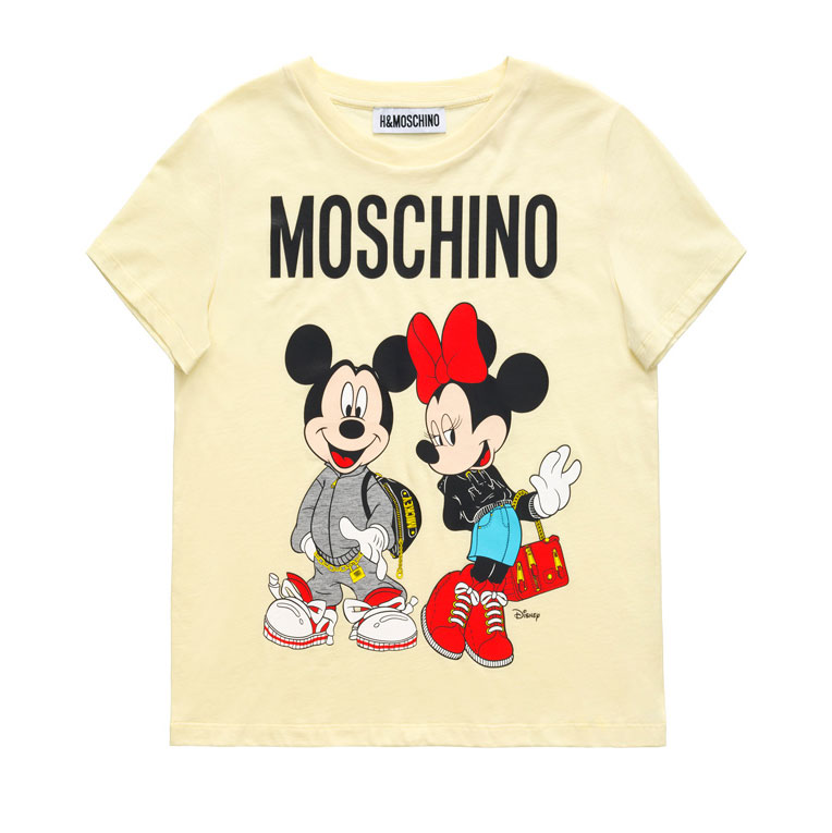 Gul t-shirt med motivet Mimmi och Musse Pigg H&M x Moschino
