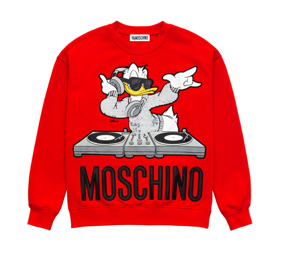 Röd sweatshirt med Kalle Anka-motiv H&M x Moschino