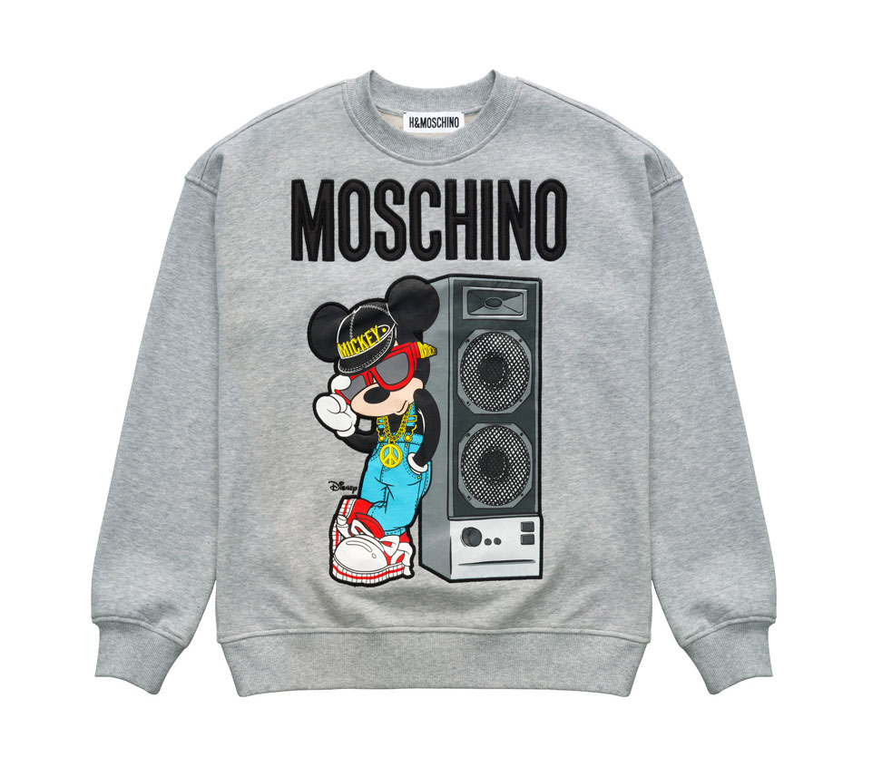 Grå sweatshirt med Musse Pigg som motiv H&M x Moschino