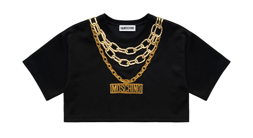 Svart crop top med broderade guldkedjor H&M x Moschino