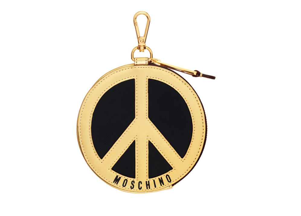 Svart nyckelring med peacetecken i guld. H&M x Moschino