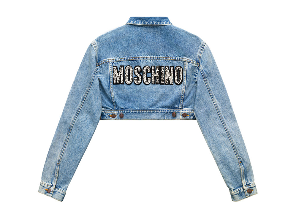Kort jeansjacka med logo i paljetter på ryggen H&M x Moschino