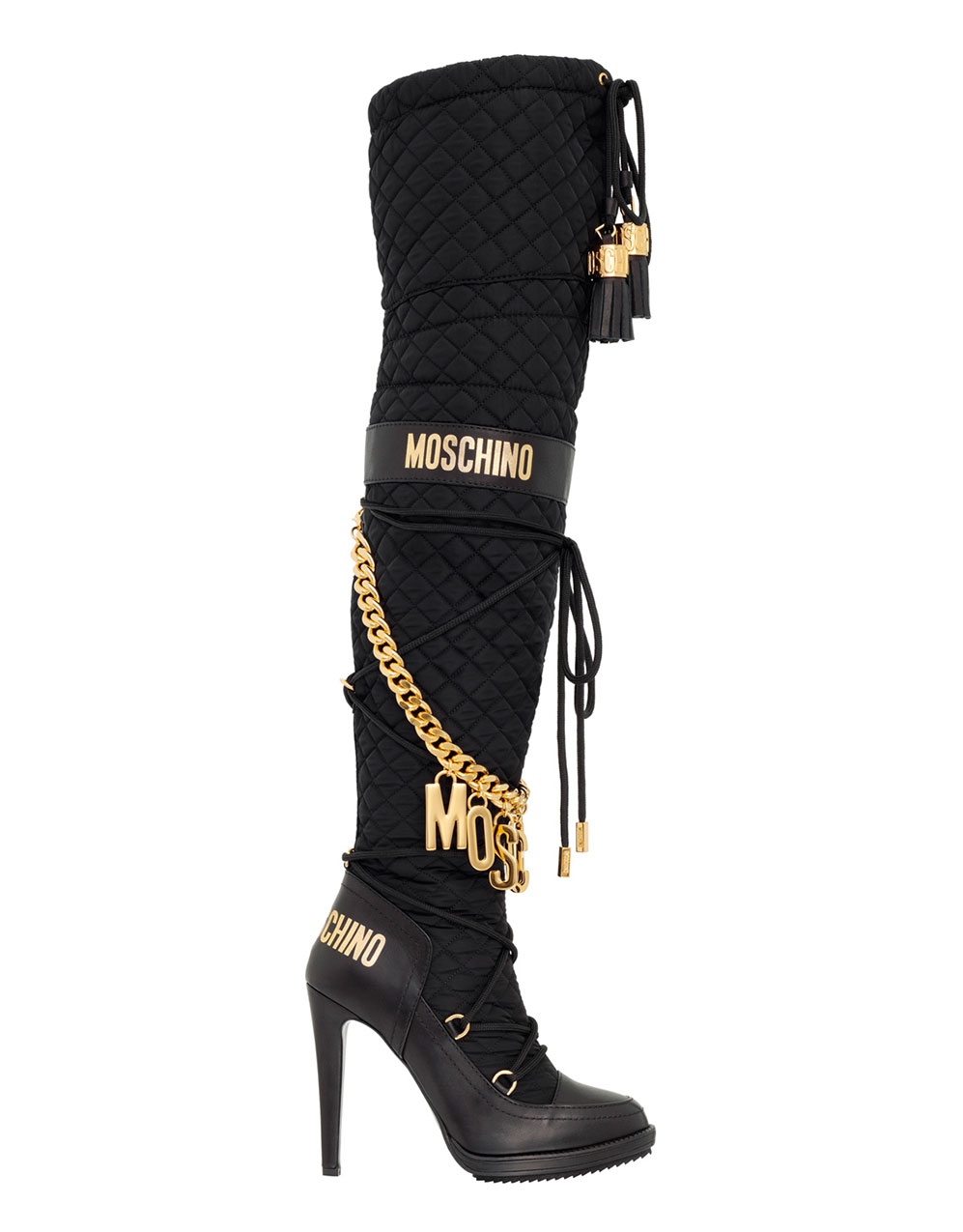 Svarta höga stövlar med klack och guldiga detaljer H&M x Moschino