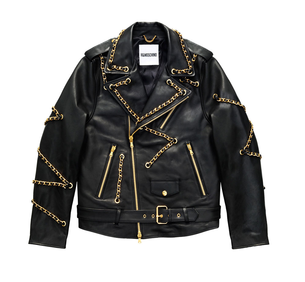 Svart skinnjacka med guldiga kedjor H&M x Moschino