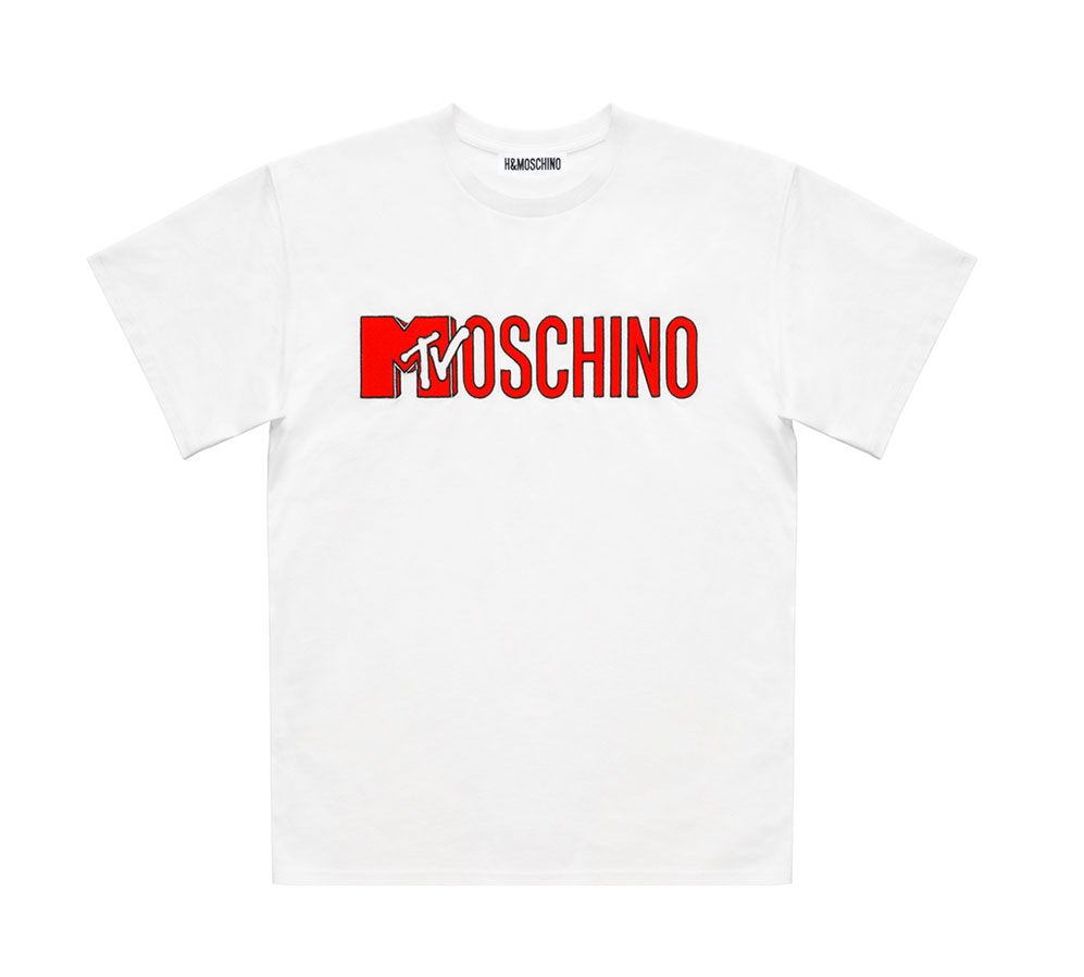 Vit t-shirt med röd logo H&M x Moschino