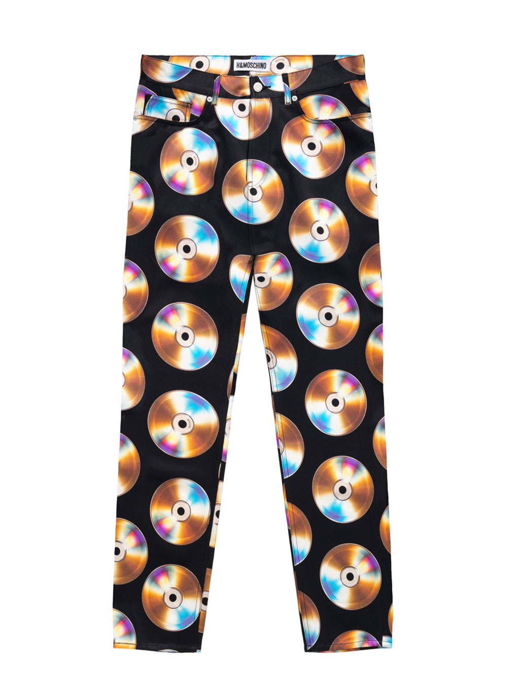 Svarta byxor med cd-skivor som motiv Moschino x H&M