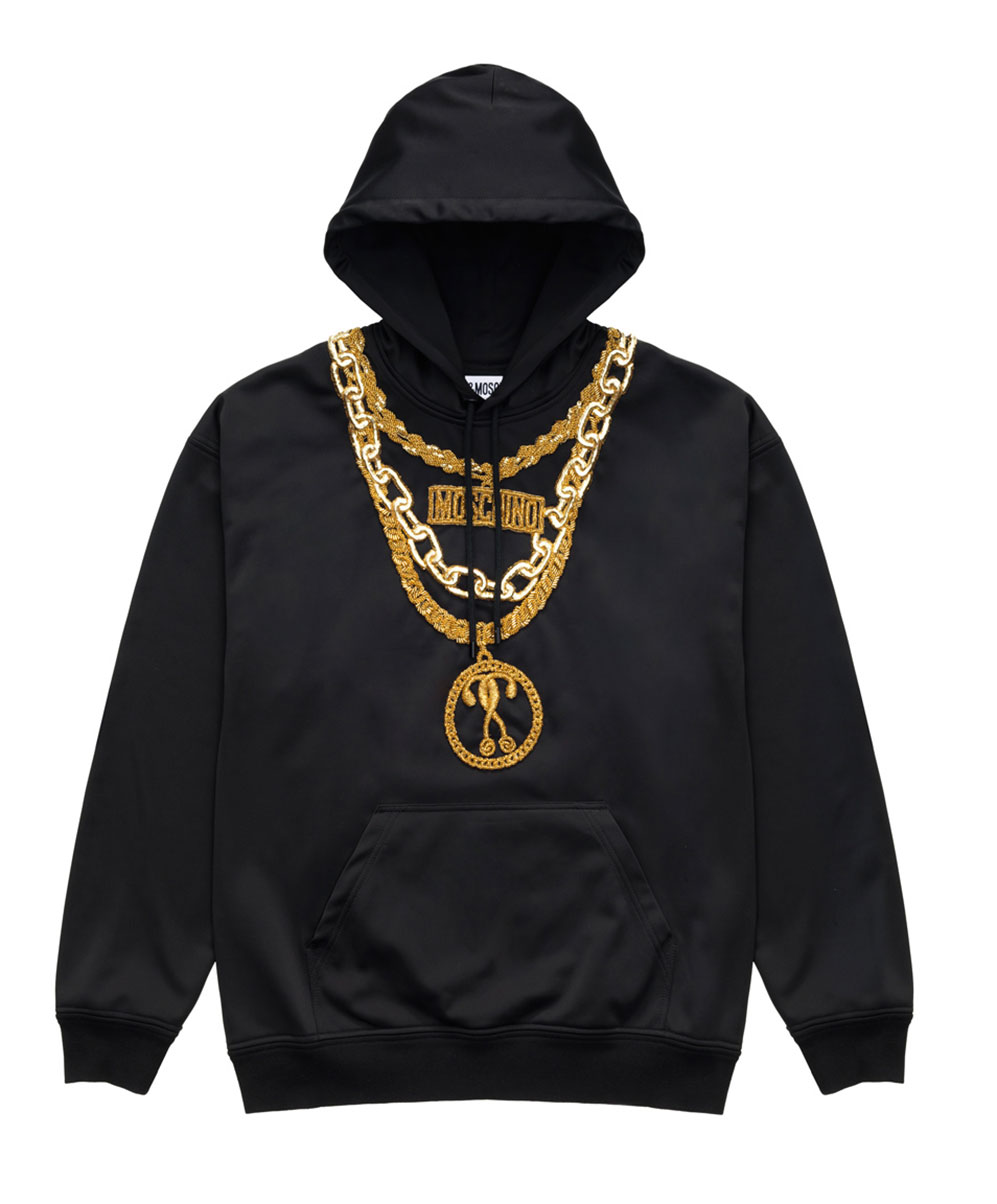 Svart hooddie med guldbrodyr Moschino x H&M