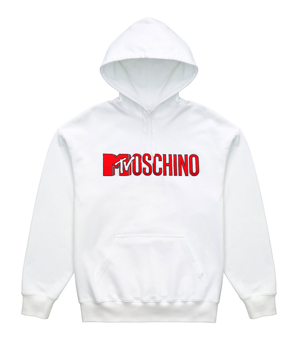 Vit hoodie med röd logo Moschino x H&M
