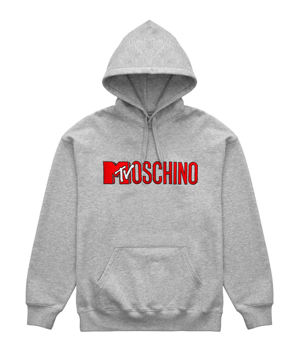 Grå hoodie med röd logo Moschino x H&M